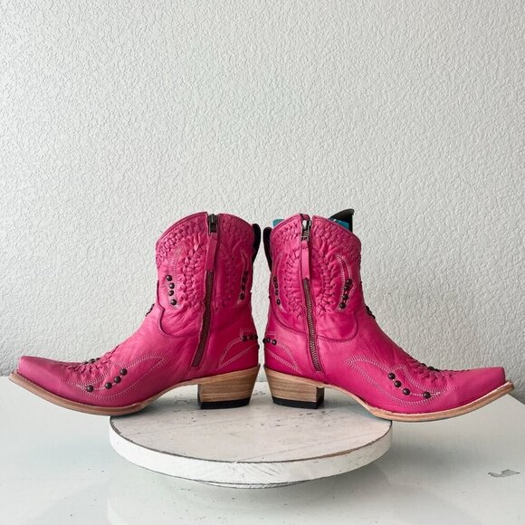 Lane COSSETTE Womens Cowboy Booties 9 Western Cowgirl Pink Leather Short Boots - Picture 8 of 12